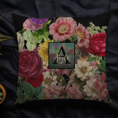 黒エレガントヴィンテージ植物性フローラモノグラム クッション