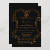 黒エレガントヴィンテージ金ゴールドフレーム結婚イスラム 招待状 (正面/裏面)