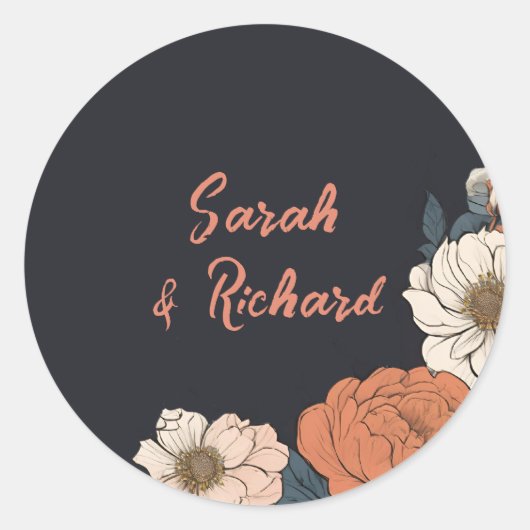 黒エレガント丸フローラの封結婚包シーラー ラウンドシール (正面)