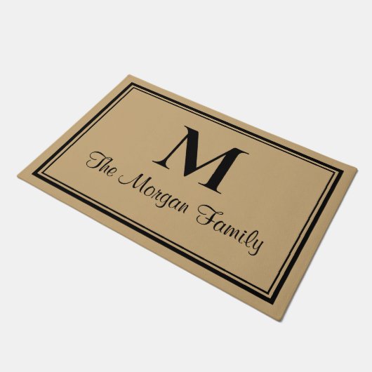 黒エレガント丹二重モノグラ縁どム ドアマット (アングル)