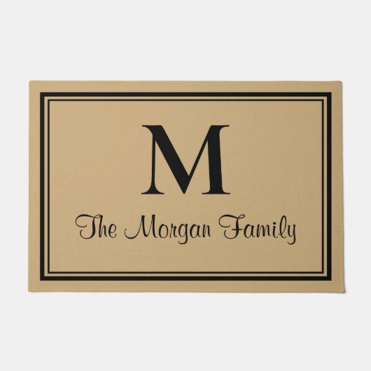 黒エレガント丹二重モノグラ縁どム ドアマット (正面)