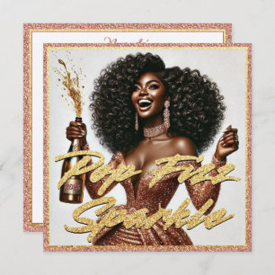 黒エレガント人女性バラ金ゴールドシャンパン新年 カード