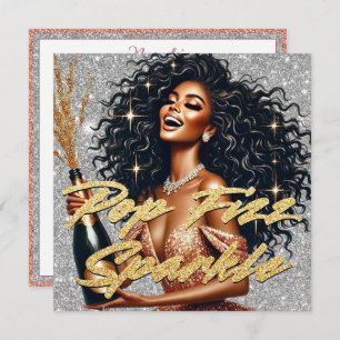 黒エレガント人女性バラ金ゴールドシャンパン新年 カード