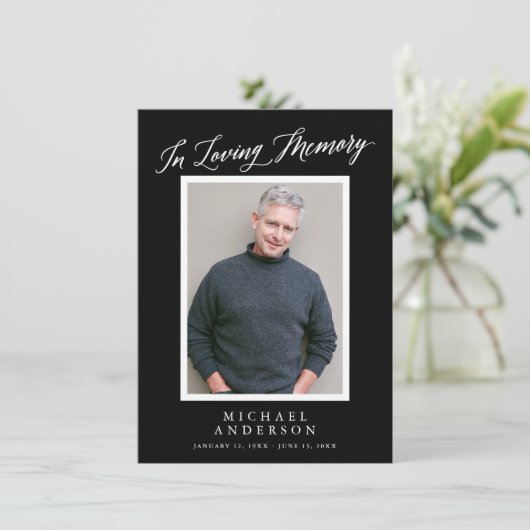 黒エレガント人記念写真お祝いオブ・ライフ 招待状 (スタンド正面)