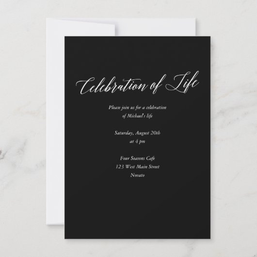 黒エレガント人記念写真お祝いオブ・ライフ 招待状 (裏面)