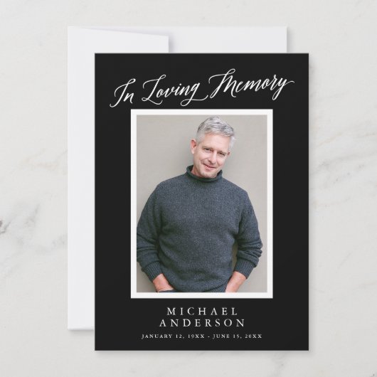 黒エレガント人記念写真お祝いオブ・ライフ 招待状 (正面)