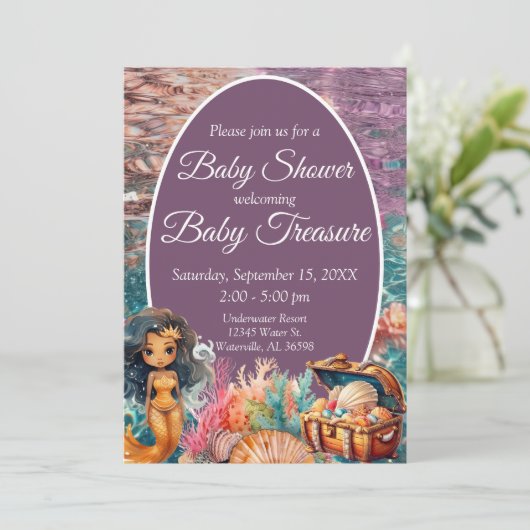 黒エレガント人魚の赤ちゃんシャワー 招待状 (スタンド正面)