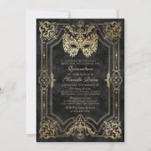 黒エレガント仮装マスクキンセアニェラ 招待状 (正面)