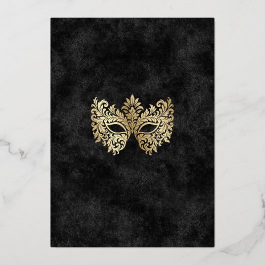 黒エレガント仮装マスクキンセアニェラ 箔招待状 (裏面)