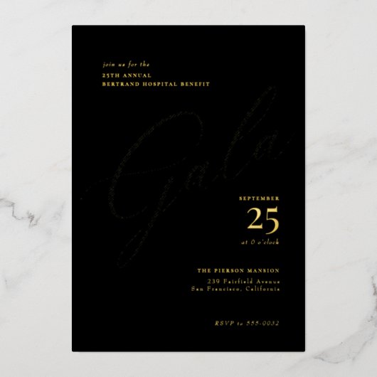 黒エレガント企業のタイ書道ガラ 箔招待状 (正面)