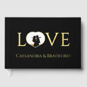 黒エレガント写モダン真ハートカスタムウェディング ゲストブック (正面)