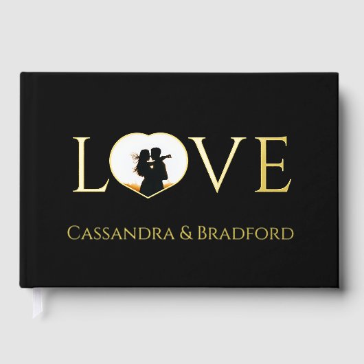 黒エレガント写モダン真ハートカスタムウェディング ゲストブック (正面)