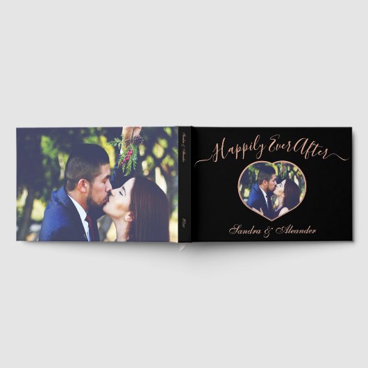 黒エレガント写モダン真ハートカスタムウェディング ゲストブック (全面)