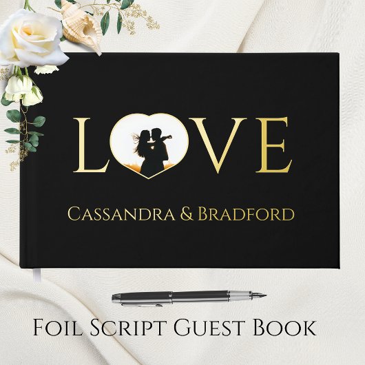 黒エレガント写モダン真ハートカスタムウェディング ゲストブック