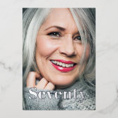 黒エレガント写モダン真70誕生日 箔招待状 (正面)