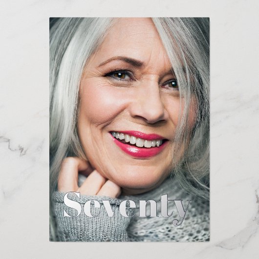 黒エレガント写モダン真70誕生日 箔招待状 (正面)