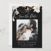 黒エレガント写真の聖書の白い結婚フローラ セーブザデート (正面)