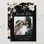 黒エレガント写真の聖書の白い結婚フローラ セーブザデート (正面/裏面)