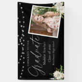 黒エレガント写真フローラ卒業 横断幕 (縦)