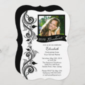 黒エレガント写真卒業パーティー招待状 招待状 (正面/裏面)