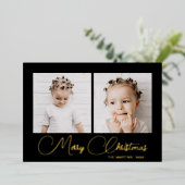 黒エレガント冬の鹿のパターン2つのフォトフォイル 箔シーズンカード (立ち正面)