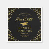黒エレガント卒業ナプキンスの金ゴールド紙吹雪 スタンダードカクテルナプキン (正面)