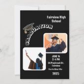 黒エレガント卒業パーティー招待状と喜び 招待状 (正面)