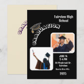 黒エレガント卒業パーティー招待状と喜び 招待状 (正面/裏面)