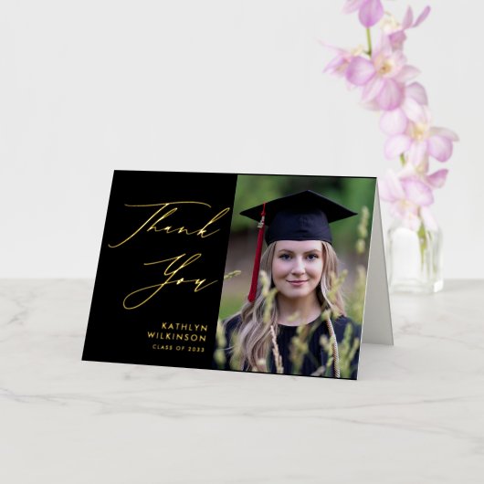 黒エレガント卒業金ゴールド台本 箔グリーティングカード (蘭)