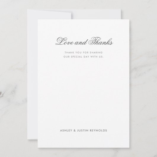 黒エレガント印カスタム字フルフォト結婚ズ サンキューカード (裏面)