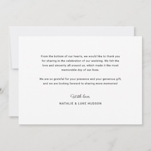 黒エレガント印パーソナライズされた3結婚枚 サンキューカード (裏面)