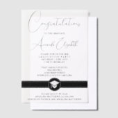 黒エレガント台本スタイリッシュ卒業パーティー ベラム紙招待状 (オフセット)