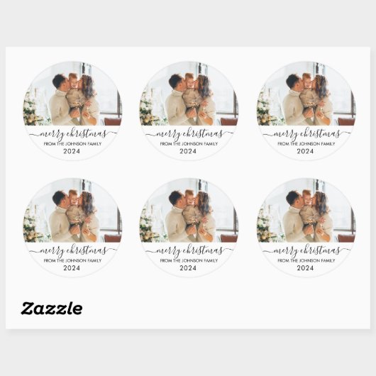 黒エレガント台本ファミリー写真メリークリスマス ラウンドシール (シート)