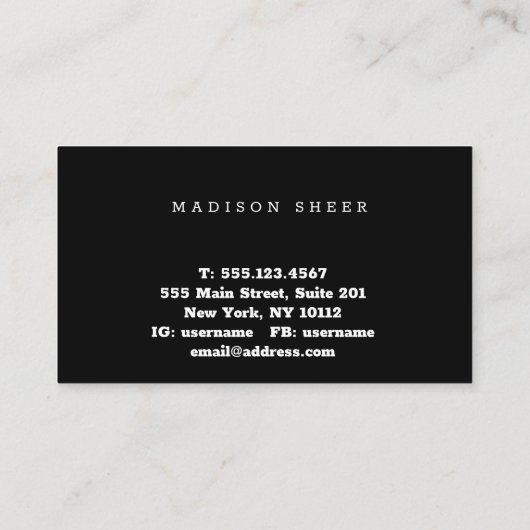 黒エレガント名刺アフロヘアーヘアスタイル 名刺 (裏面)