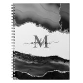 黒エレガント地帯瑪瑙モノグラム銀グリッター ノートブック (正面)