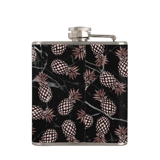 黒エレガント大理モダン石バラ金ゴールド フラスク (裏面)