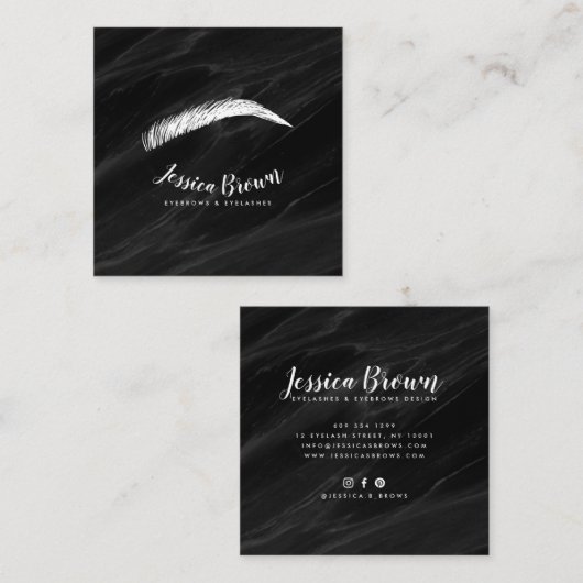 黒エレガント大理石の眉毛まつげエクステンション スクエア名刺 (正面/裏面)