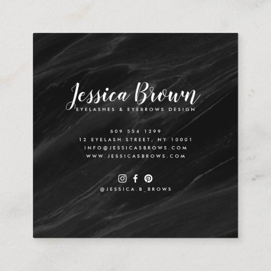 黒エレガント大理石の眉毛まつげエクステンション スクエア名刺 (裏面)