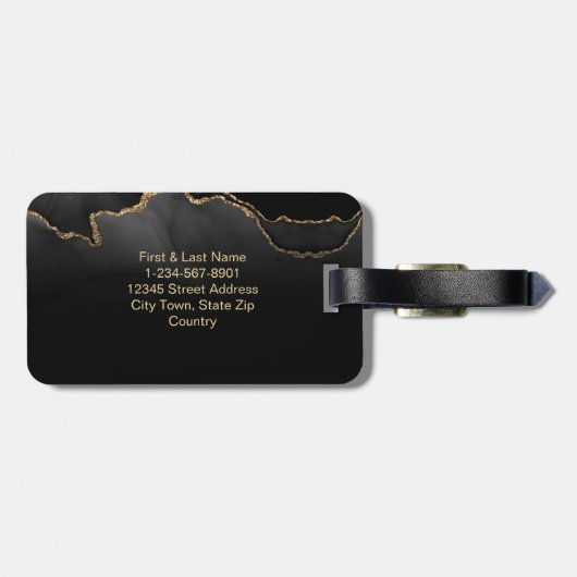 黒エレガント大理石アゲートモノグラムカスタム ラゲッジタグ (裏面横)