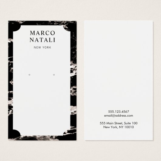 黒エレガント大理石イヤリング表示カード (正面&裏面)