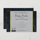 黒エレガント大理石ディナーパーティー 招待状 (正面/裏面)
