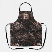 黒エレガント大理石バラ金ゴールドモノグラム エプロン (正面)