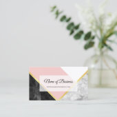 黒エレガント大理石ピンクカラーブロック金ゴールドストライプ 名刺 (スタンド正面)