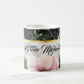 黒エレガント大理石ピンクフローラ（名前） コーヒーマグカップ (中央)