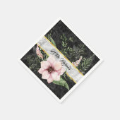 黒エレガント大理石ピンクフローラ（名前） スタンダードカクテルナプキン (角)