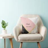 黒エレガント大理石ピンク色ブロック名付き クッション (椅子)