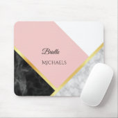 黒エレガント大理石ピンク色ブロック名付き マウスパッド (マウス)