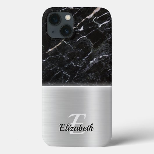 黒エレガント大理石フェイクアート銀金属鋼 Case-Mate iPhoneケース (裏面)