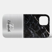 黒エレガント大理石フェイクアート銀金属鋼 Case-Mate iPhoneケース (裏面 (横))