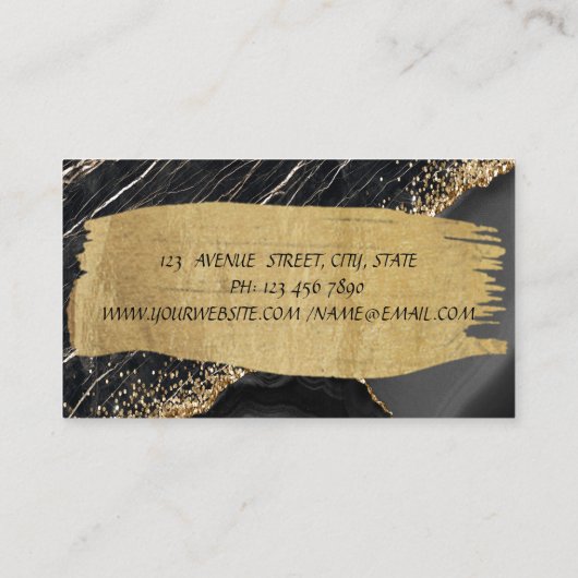 黒エレガント大理石ブラシストローク 名刺 (裏面)